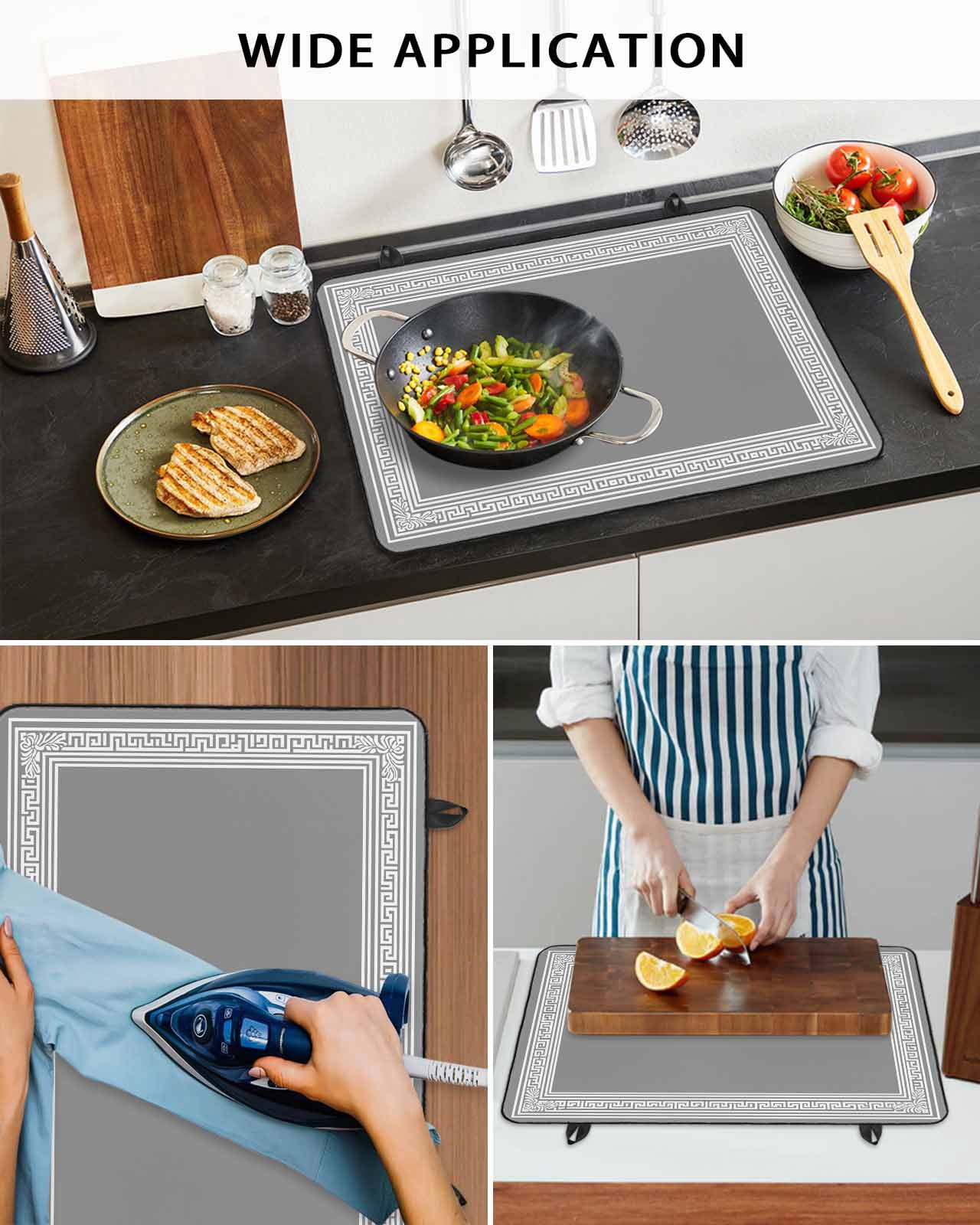 nqOlkjepod Large Induction Cooktop Protector Mat 31"x24", Grey White Geometric Stove Top Covers for Electric Stove, Country Greece Key Art Decorative Stove Burner Cover Mats, Glass Top Stove Cover