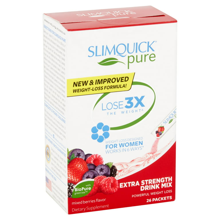 Slimquick Pure Extra Strength Weight Loss Drink Mix Powder, Mixed Berry, 26  Packets 