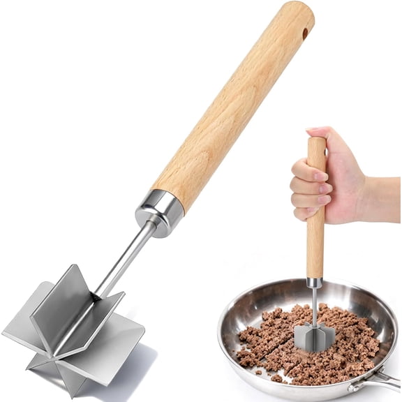 Meat Chopper Stainless Steel, 6 Curve Blades Meat Masher, 11 Inch Ground Beef Chopper Tool & Hamburger Smasher, Meat Pounder & Multi-Purpose Kitchen Tool