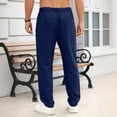 thumbnail image 4 of Nuoqisi Men's Casual Solid Color Linen Drawstring Button Long Pants - Breathable Trousers for Relaxed Summer Wear, 4 of 7