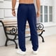 thumbnail image 3 of Ceisia Men's Casual Solid Color Cotton-Linen Drawstring Buttoned Straight-Leg Pants Blue XXXL Gifts, 3 of 7