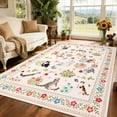 thumbnail image 5 of Garvee 6'x9' Floral Area Rug Animal Cat Carpet, Washable Boho Rugs Non Slip Low Pile Soft Indoor Floor Mat for Living Room Bedroom Dining Room, Beige, 5 of 10