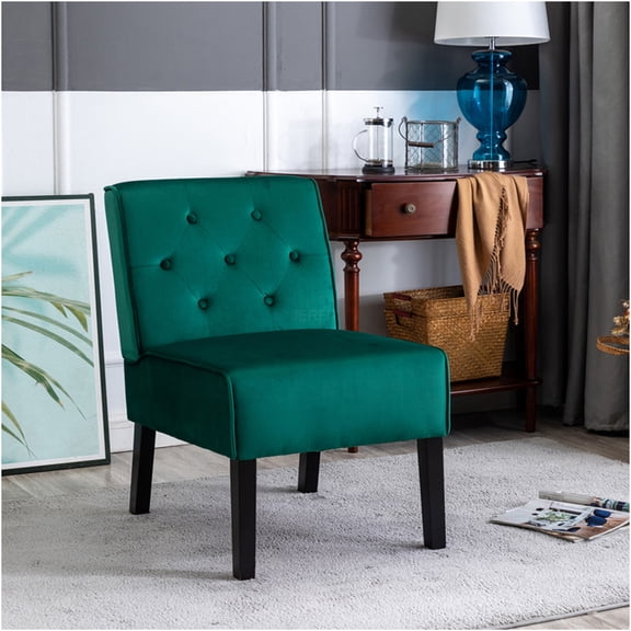 JERFIT Modern Velvet Accent Chair Set of 2, Armless Button Tufted Upholstered Lounge Chairs for Living Room, Bedroom, Green