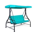 thumbnail image 2 of 3-Seat Convertible Swing Hammock Bed for Patio, Porch, Backyard Oasis | Turquoise Cushions, Black Steel Frame, Adjustable Canopy, 530lb Capacity, 2 of 8