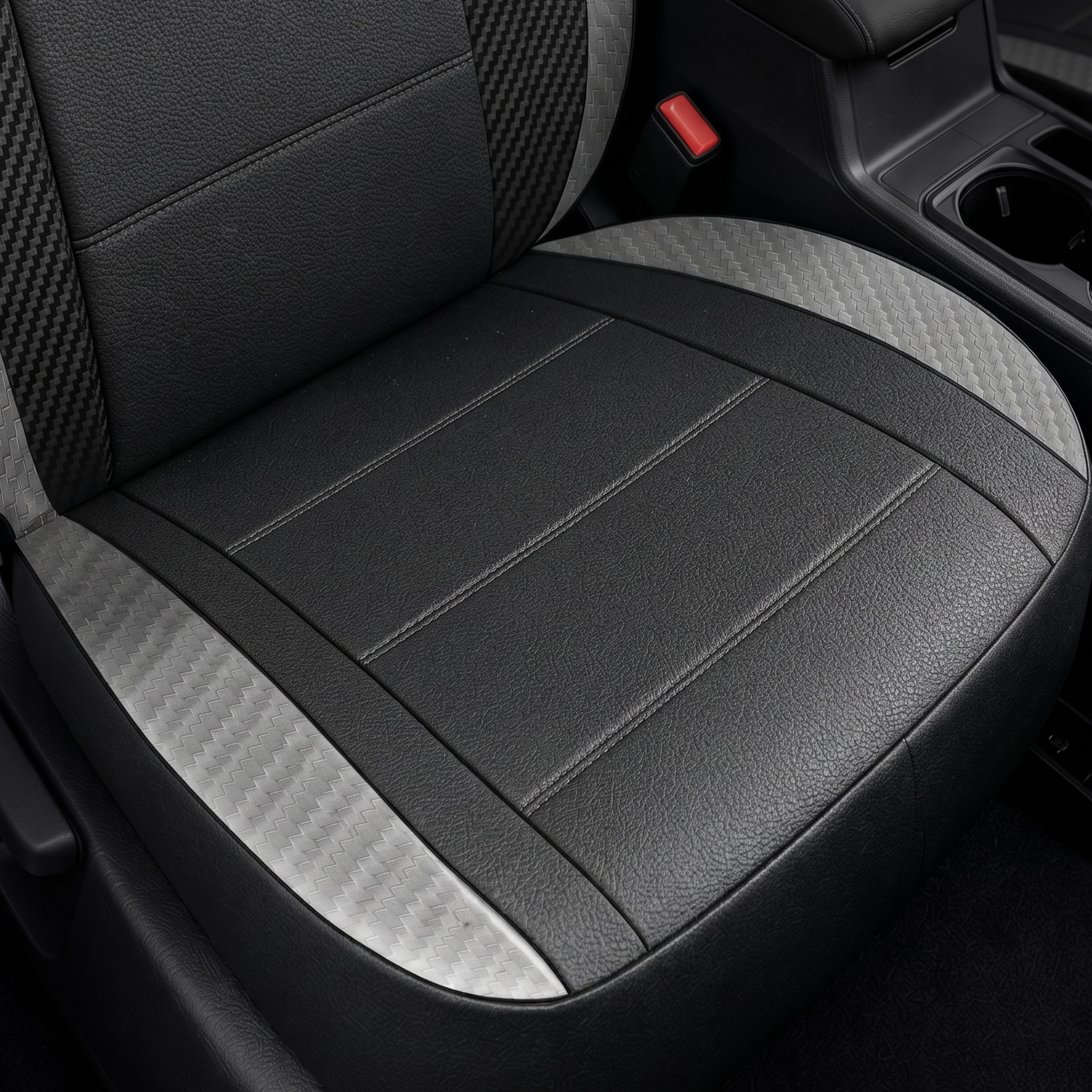 Auto Drive Front Bucket Seat Covers, 2-Piece Set, Faux Leather, Universal Fit for Cars, SUVs & CUVs, Black/Grey Carbon Fiber