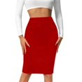 thumbnail image 7 of Red High-Waisted Bodycon Pencil Skirt Slim Fit Midi Length Solid Color, 7 of 7