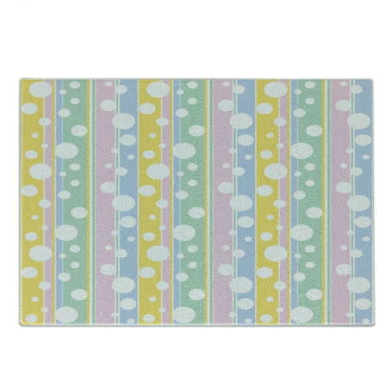 Abstract Cutting Board, Simplistic Soft Toned Geometric Circles Color Bars Creative Design, Decorative Tempered Glass Cutting and Serving Board, Small Size, Multicolor, by Ambesonne