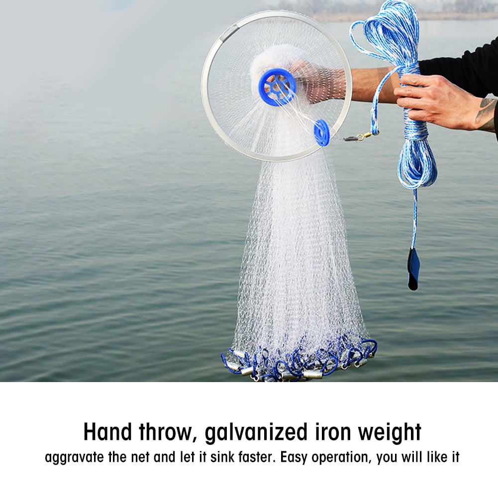 Alomejor Fishing Net Nylon Strong Hand Cast Easy Throw Fishing Net with Luminous Beads for Outdoor Night Fishing