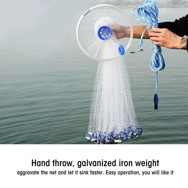 HURRISE Durable Nylon Fishing Net,Outdoor Nylon Monofilament American Style  Cast Hand Throw Fishing Mesh Net , Hand Throw Fishing Net 