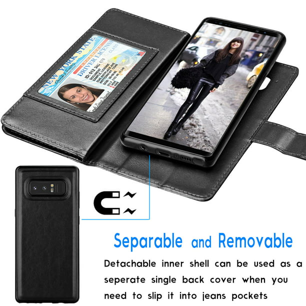 Galaxy Note 8 Case, Note 8 Wallet Case, Samsung Galaxy Note 8 PU Leather Case, Tekcoo Luxury Cash Credit Card Slots Holder Carrying Flip Cover [Detachable Hard Case] & - Black - Walmart.com