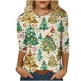 thumbnail image 2 of Christmas Long Sleeve Shirts for Women Aloohaidyvio Christmas T Shirt for Women 3/4 Sleeve Tops Round Neck Loose Casual Blouses, 2 of 5