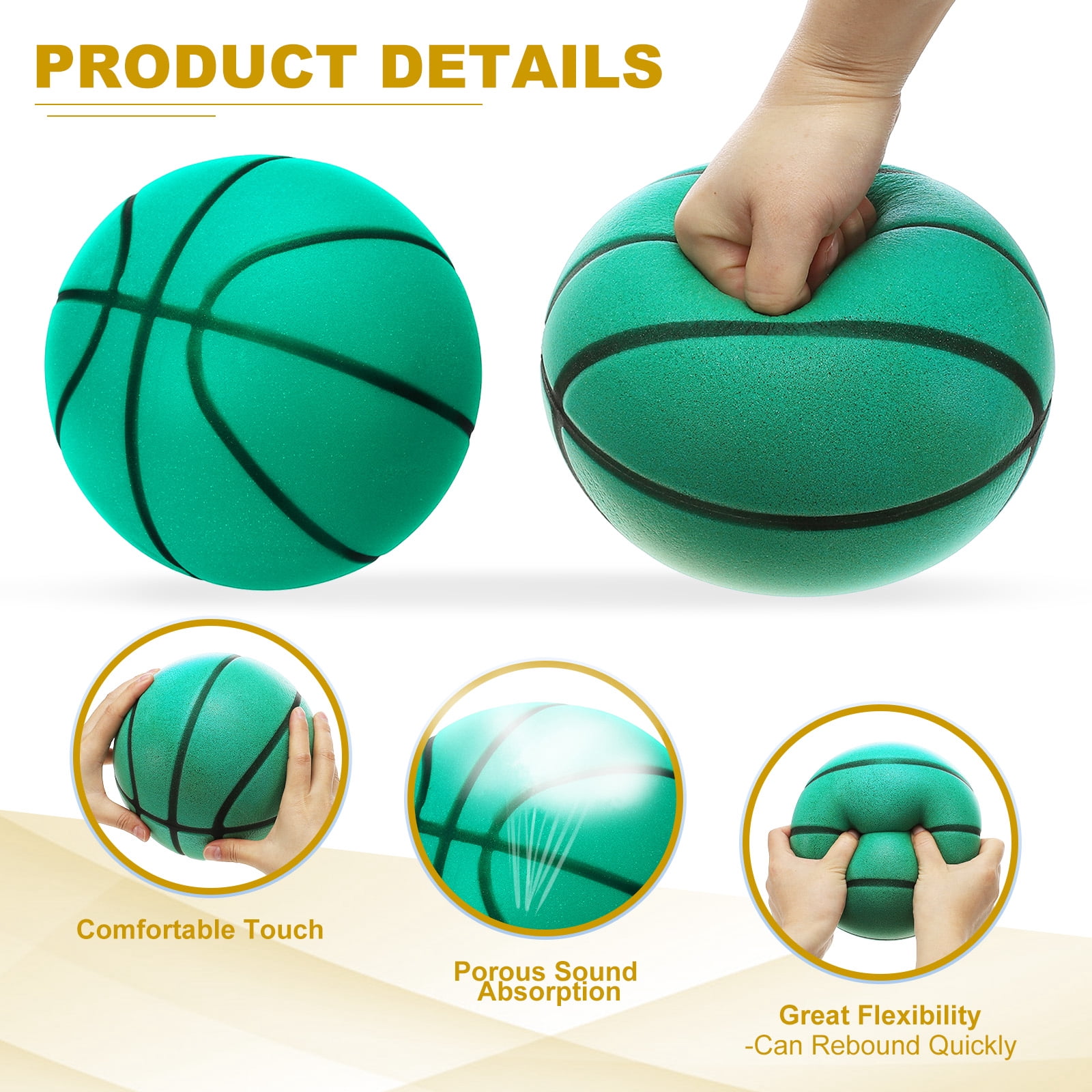 Uxcell Silent Basketball, Size 7 No Noise High-Density Foam Dribbling Indoor Basketball for Quiet Dribbling and Indoor Training, Green