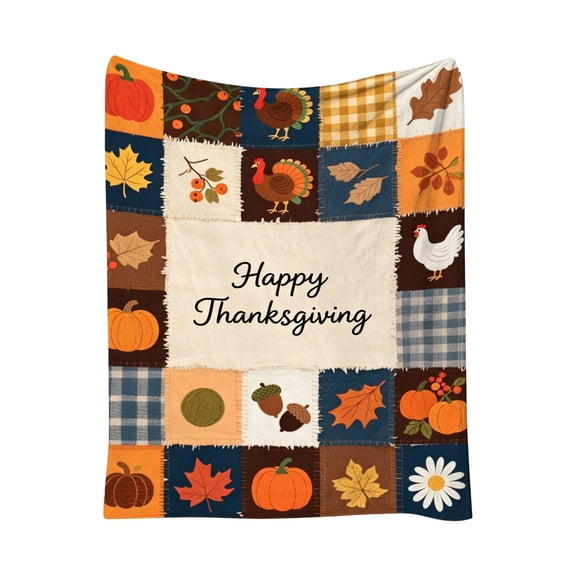 BSJJY Flannel Throw Blanket 39.4x27.6in Polyester Plush Fall Print Lightweight Warm Cover for Sofa Bed Camping Thanksgiving Multicolor