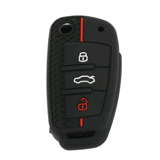 Funda de Llave de Auto de Silicona Negra y Roja Única para Audi A1/ A3/ A4/ A6/ Q3 - Funda de Control Remoto de 3 Botones
