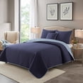 thumbnail image 6 of NSH by New Sega Home 4-Piece Navy Pinsonic Reversible Waffle Textured Quilt Set with Reversible Shams and Decorative Pillow, Full/Queen, 6 of 9