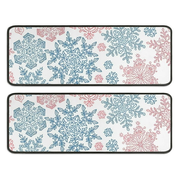 Kitchen Rugs Sets Of 2,Blue and Pink Christmas Snowflake Pattern Anti Fatigue Kitchen Mat Rugs Non Slip Washable,Decorative Kitchen Floor Mats for Kitchen,Sink,Laundry,17"x47" 17"x47"