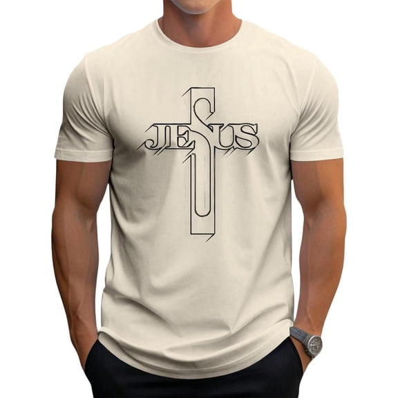 jowamay Christian T Shirts for Men Cross Jesus Casual Crewneck Cotton Religious T Shirt Trendy Clothes for Travel
