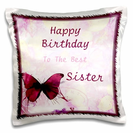 3dRose Image of Happy Birthday Best Sister With Butterflies - Pillow Case, 16 by