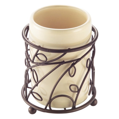 iDesign Westport Ceramic Tumbler Cup for Bathroom Vanity Countertops Cream//Bronze