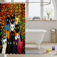 thumbnail image 3 of Manfei Cartoon Cat Shower Curtain 72Wx78L, Watercolor Love Heart Bath Curtain, Dark Green, 3 of 5
