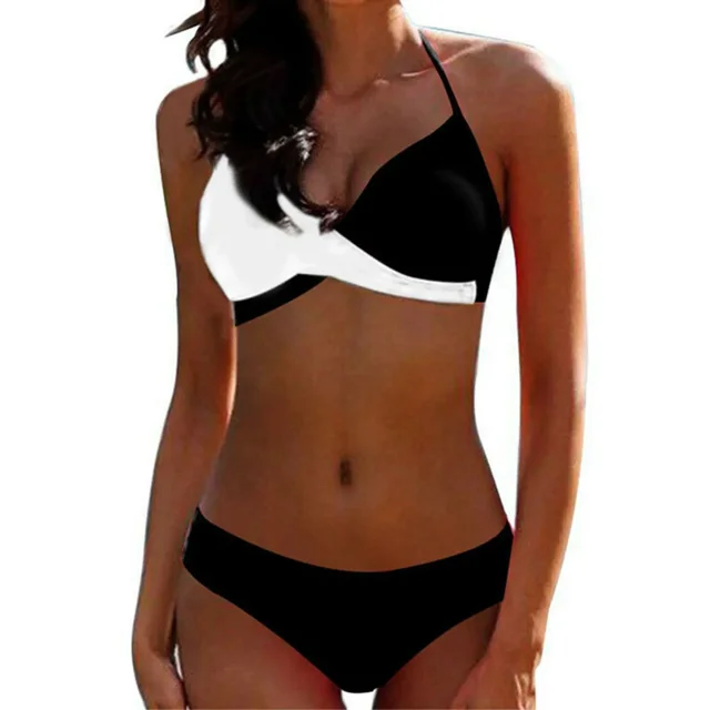 Dnzceghtig Traje de baño dividido de moda para mujer sexy halter traje de baño patchwork deporte bikini traje de baño ropa de playa