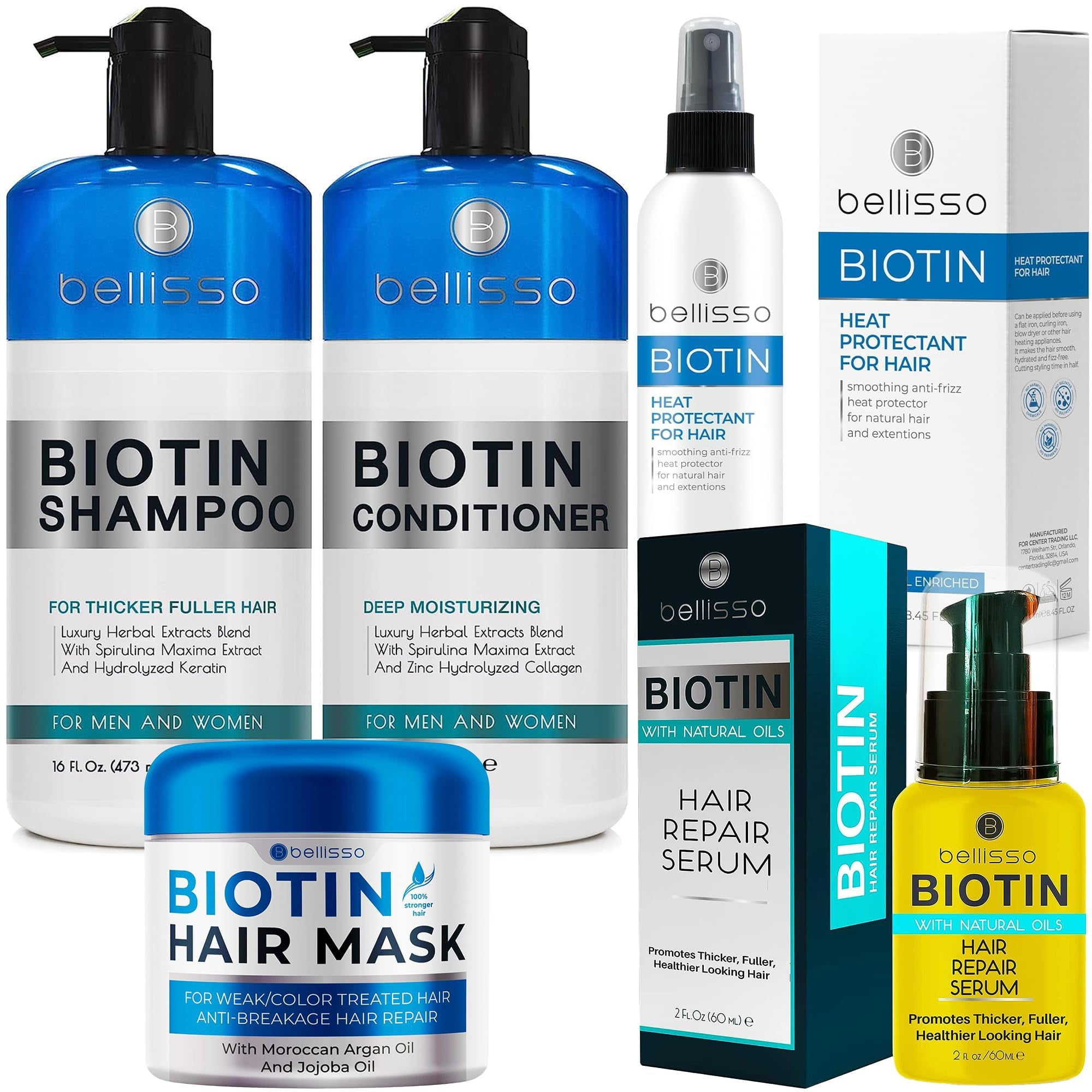 BELLISSO Biotin Shampoo and Conditioner Set, Hair Thickening Serum