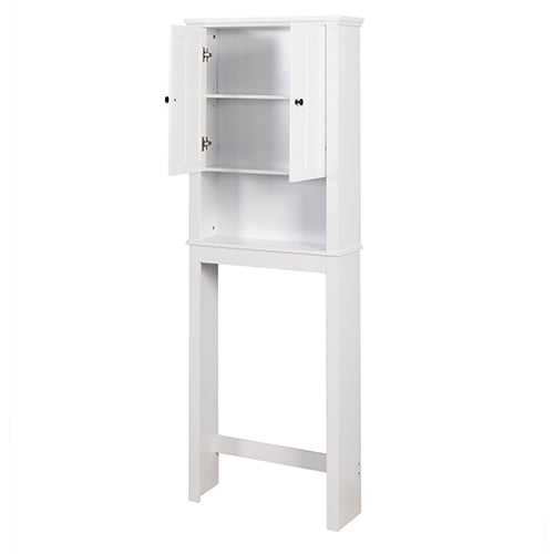 Over-The-Toilet Space Saver, Bathroom Storage Cabinet, Toilet Organizer with Adjustable Shelves and Door Cabinet, Wooden Behind Toilet Storage for Space Saving, Easy Assembly - White, K3822