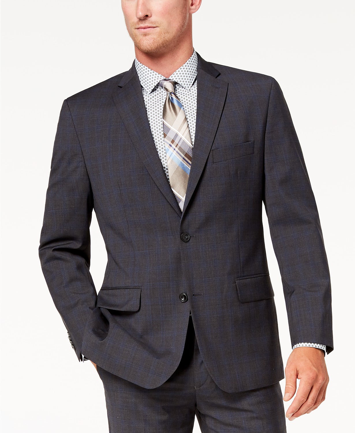 Michael Kors Men's Classic-Fit Airsoft Stretch Suit Jacket, Grey/Blue, 36  Short 