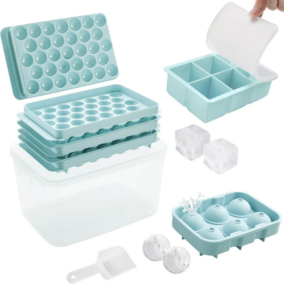 Ice Cube Trays for Freezer with Lid & Bin (Set of 5)