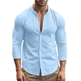 thumbnail image 4 of Dianli Shirts for Men Linen Stand-up Collar Button-up Long Sleeve Shirt Solid Color Cotton Linen Breathable Relaxed-Fit Office Travel Layering Top Breathable Lightweight, 4 of 9