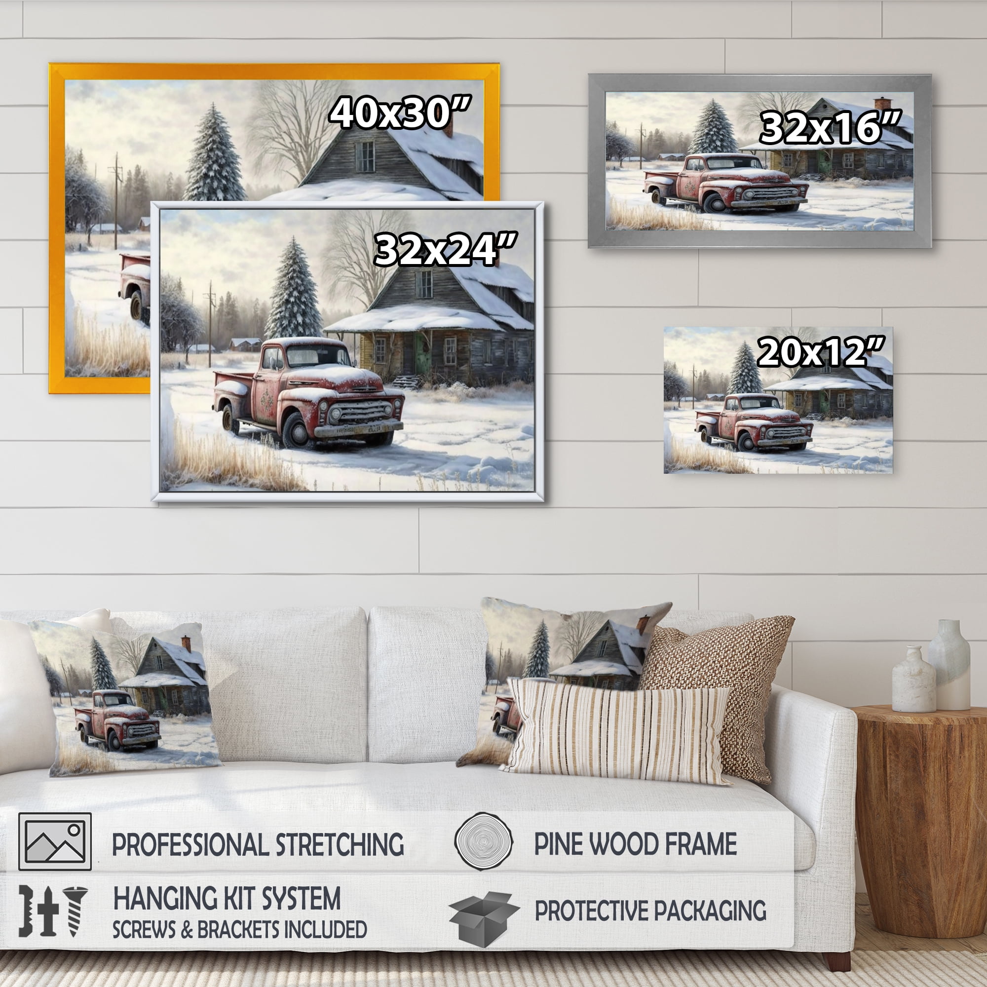 Designart Red Truck By Farmhouse Canvas Wall Art