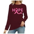 thumbnail image 1 of MKLEKYY Hauts Ajustés pour Femmes T-Shirt à Manches Longues Imprimé Mois de la Prévention du Cancer Col Rond Décontracté pour Femmes, 1 of 3