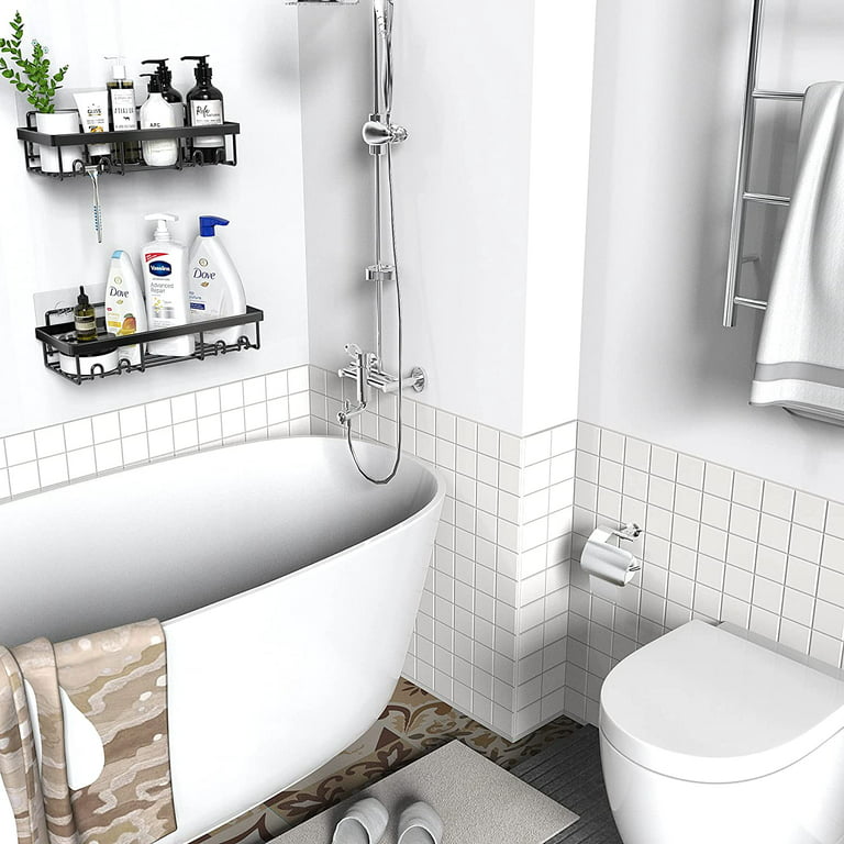MeimeiDe Shower Caddy Bathroom Shelf Organizer: Shower Storage Rack  Adhesive Shower Caddy Shampoo Holder for Shower Wall - Black (Wood Grain  Style)