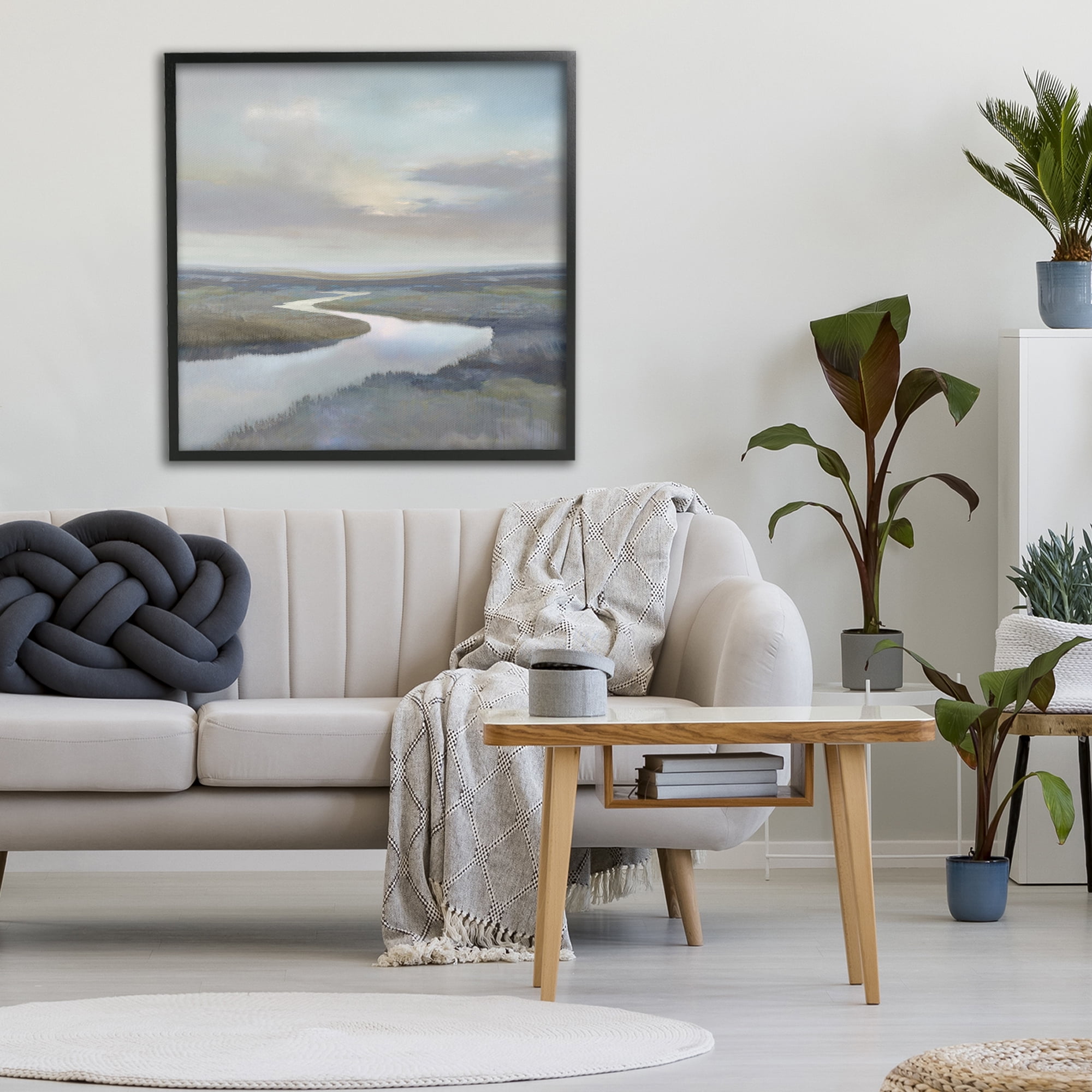 Stupell Industries Calm Riverbend in Greys Black Framed Giclee Art, design by Christy McKee