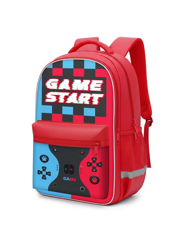 Backpack for Boys Video Game Style - 3 Piece School Set Includes Large 16.5 Inch Bookbag, Lunch Box, Pencil Case for Kids Teens, Elementary to Middle School Students