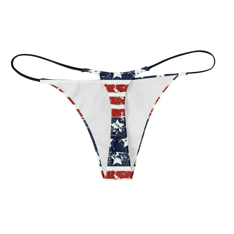 Sksloeg Sexy Underwear for Women Bikini Cheeky Bottom American Flag Printed G  String Panties Low Rise Underwear,Red XL 
