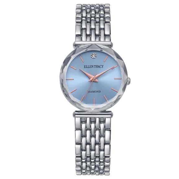 ELLEN TRACY Diamond Collection Women’s Silver Bracelet Watch – Light Blue Round Dial
