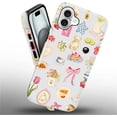 thumbnail image 2 of Compatible with iPhone 16 Plus Case - Hybrid Heavy Duty 2 in 1 Full Body Rugged Shockproof Protection Glossy Case for iPhone 16 Plus - Retro Patchwork Flower Bow, 2 of 5