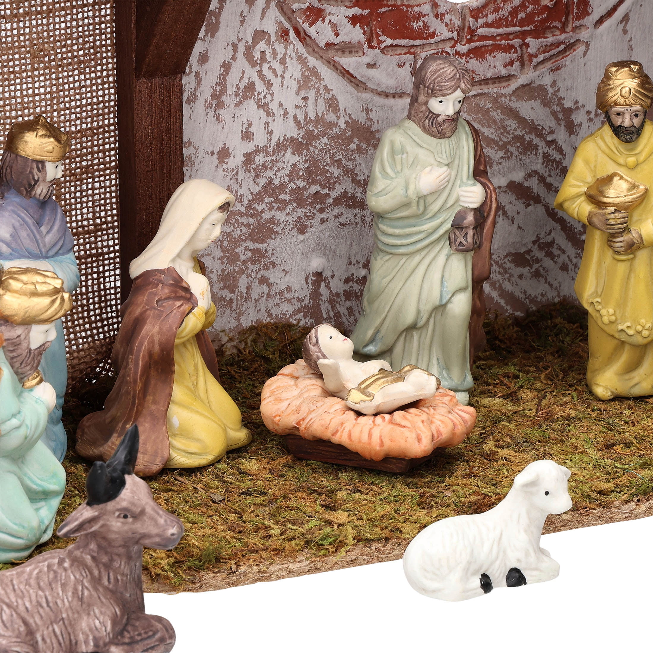 Porcelain Multicolor Tabletop Indoor Nativity Scene Christmas Decoration, 12 Pieces, by Holiday Time