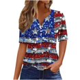 thumbnail image 2 of Shirts for Women under $5 Short-Sleeved V-Neck Independence Day Printing Buttons Casual Blouse Multicolor, 2 of 5