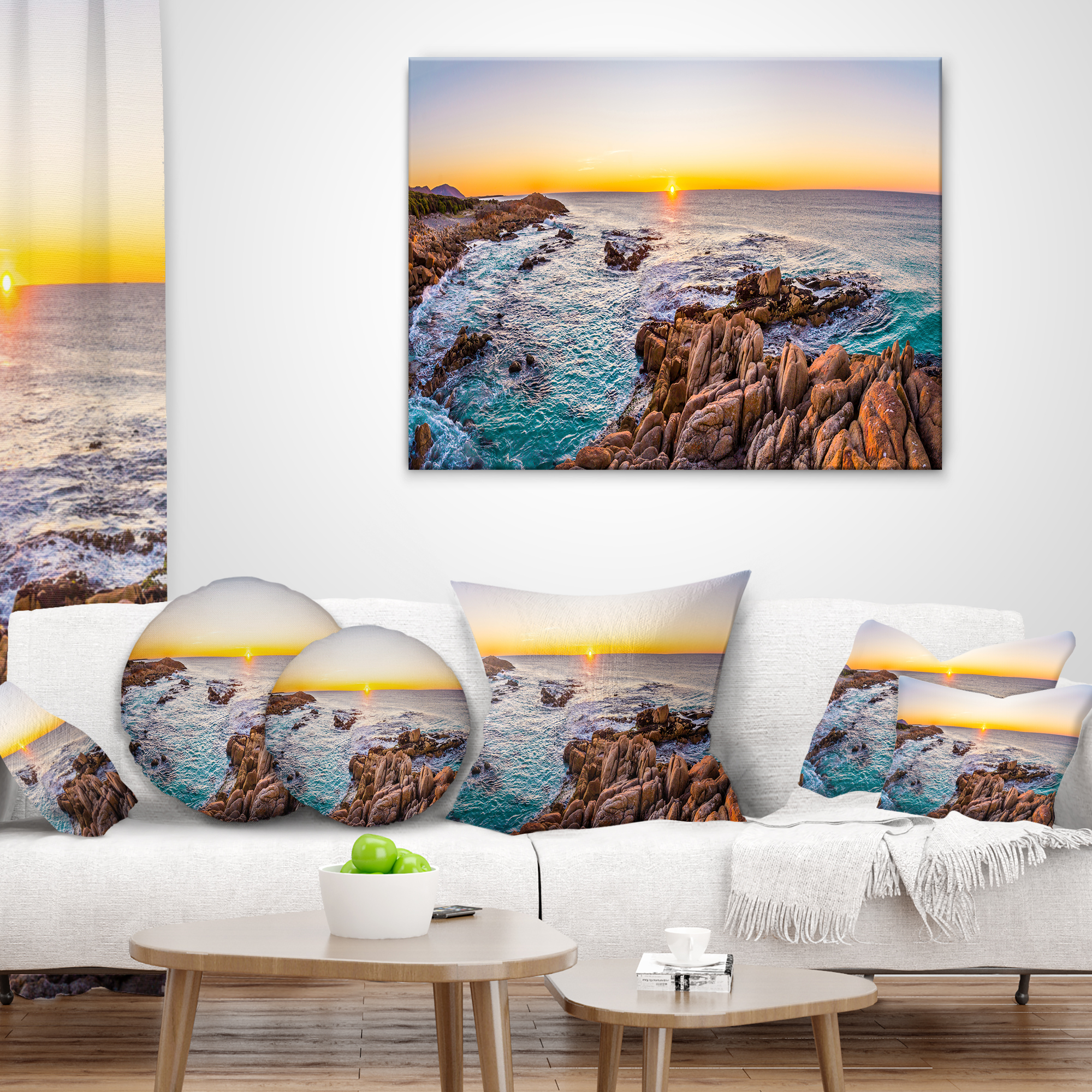 Designart Sunrise at Freycinet NP Beach - Landscape Printed Throw Pillow - 16x16