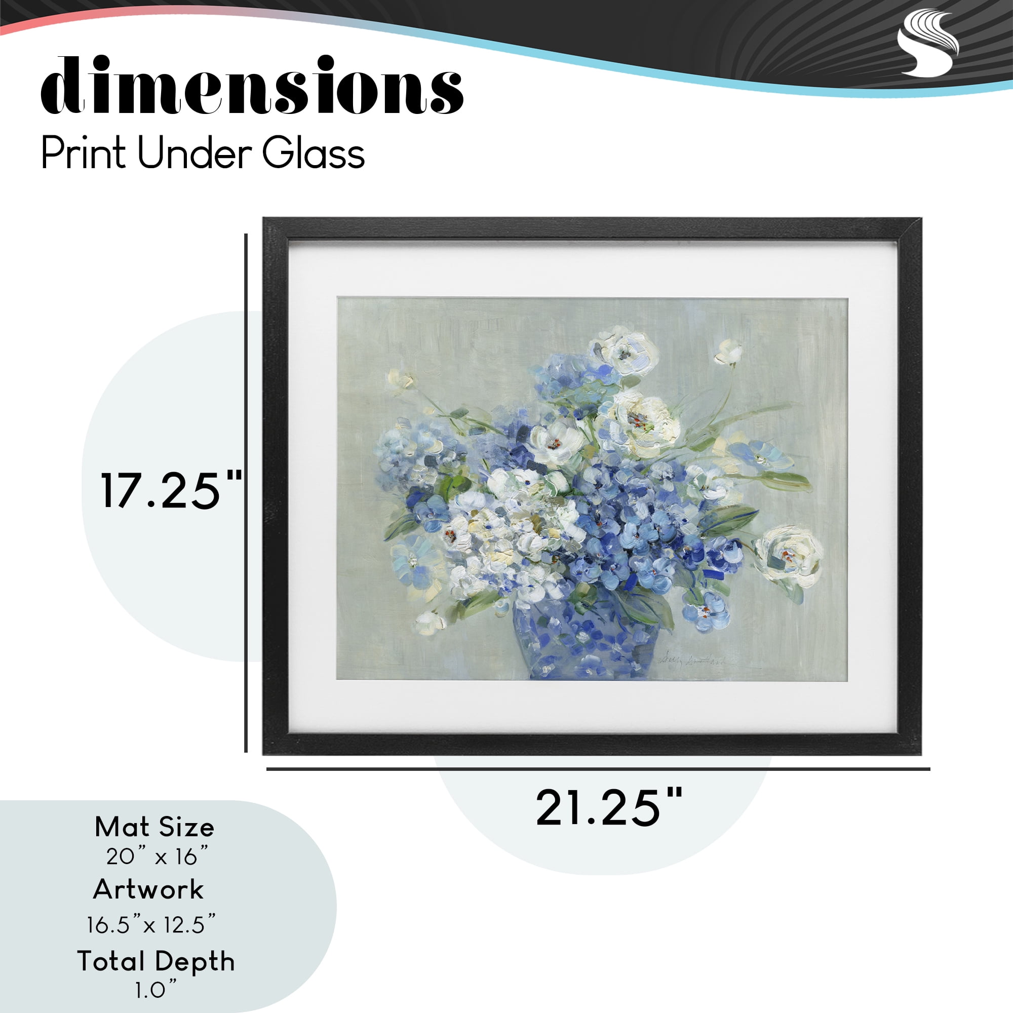 Stupell Industries Serene Blue And White Bouquet Black Framed Print Under Glass, design by Sally Swatland