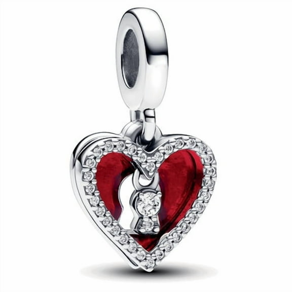Pandora Red Heart & Keyhole Double Dangle Charm