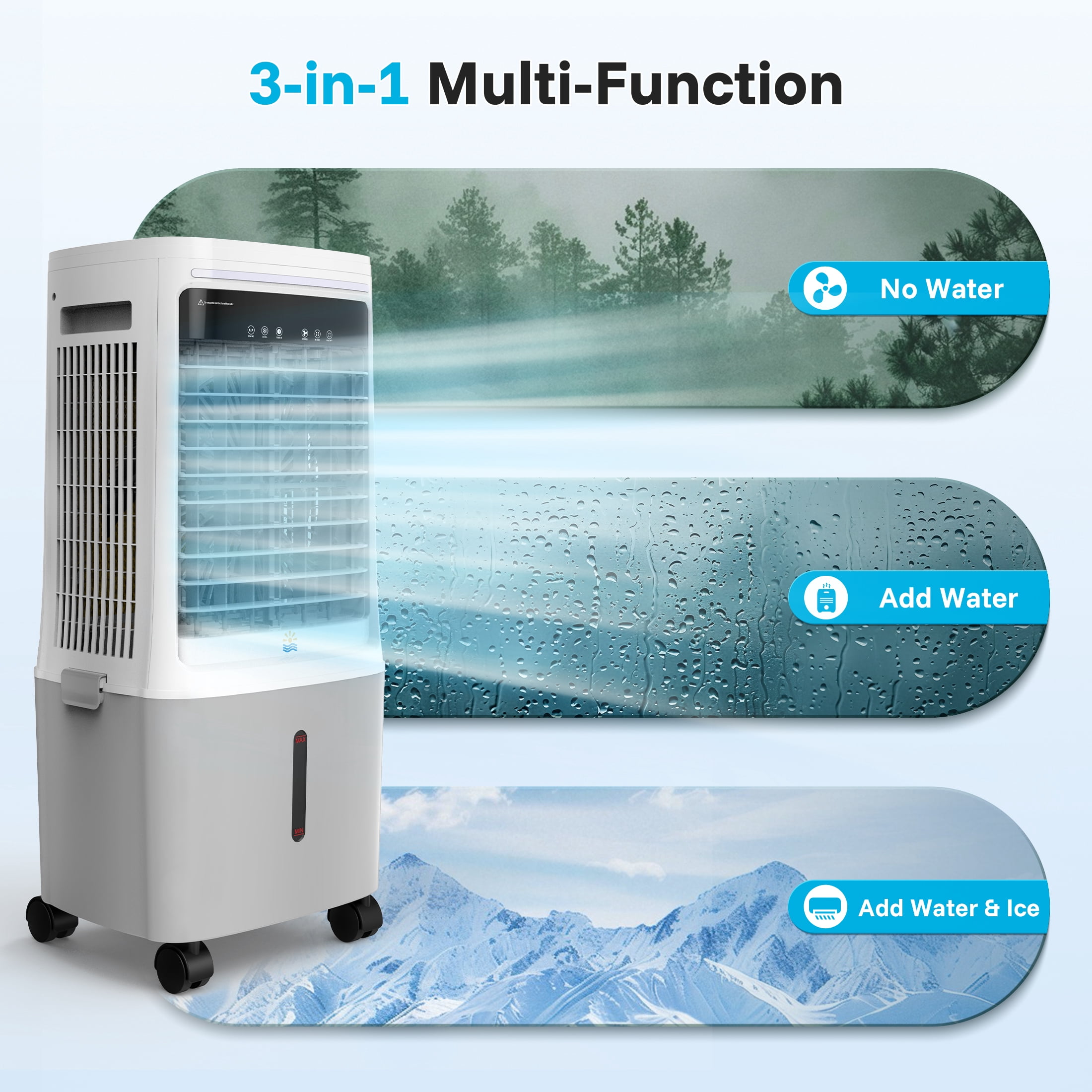 Flamemore Evaporative Air Cooler Fan with 6.6 gal Tank & 4 Ice Packs, 1800 CFM Portable Swamp Coolers for Home