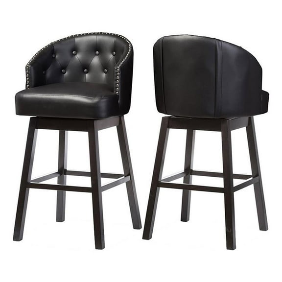 Bowery Hill 30.62"Contemporary Faux Leather Swivel Bar Stool in Black (Set of 2)