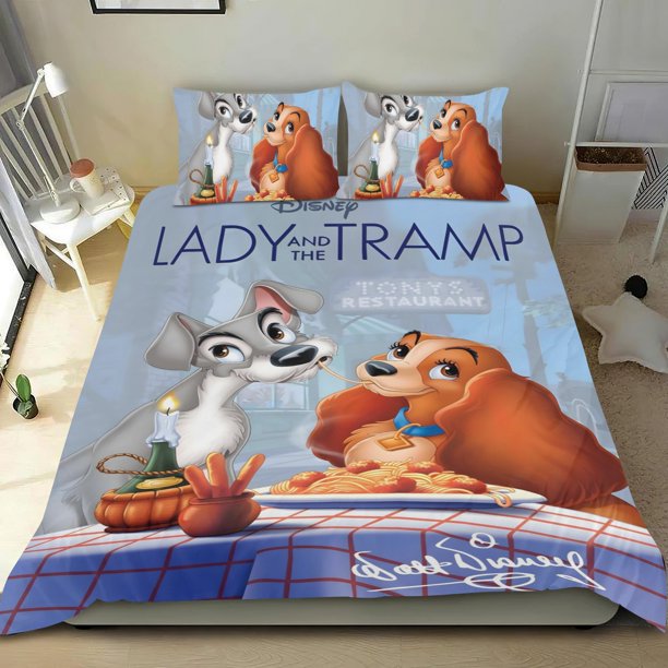 Lady y el Vagabundo Conjunto de sábanas temático, trío de piezas, cómodo y amigable con la piel, diseño único, regalo de decoración para el hogar para familiares, amigos y fans, 90 cm * 190 cm