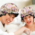 thumbnail image 6 of Shower Caps,Pioneer Flower Floral Print Pattern Waterproof Shower Cap for Women 4 Pieces,Double Reusable Hair Cover for Shower PEVA Elastic Stretch Hem, 6 of 7