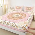 thumbnail image 3 of Homewish Baroque Floral Queen Sheet Sets,Vintage Damask Floral Flat Sheet,Pink Gold Queen Fitted Sheet For Adults,Ultra Soft Bedroom Decoration,4pcs, 3 of 7