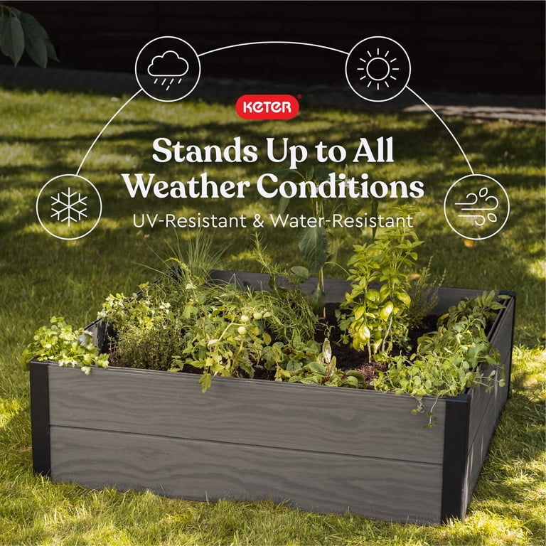 Keter 48" Wood Look Raised Garden Bed, Square Grey photo 3