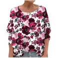 thumbnail image 2 of JTZGDY Boho Tops for Women Dressy Casual Floral Printed Summer Long Sleeve Crewneck Graphic T-Shirts Loose Oversized Soft Cotton Tunic Blouse Purple#01 XL, 2 of 6